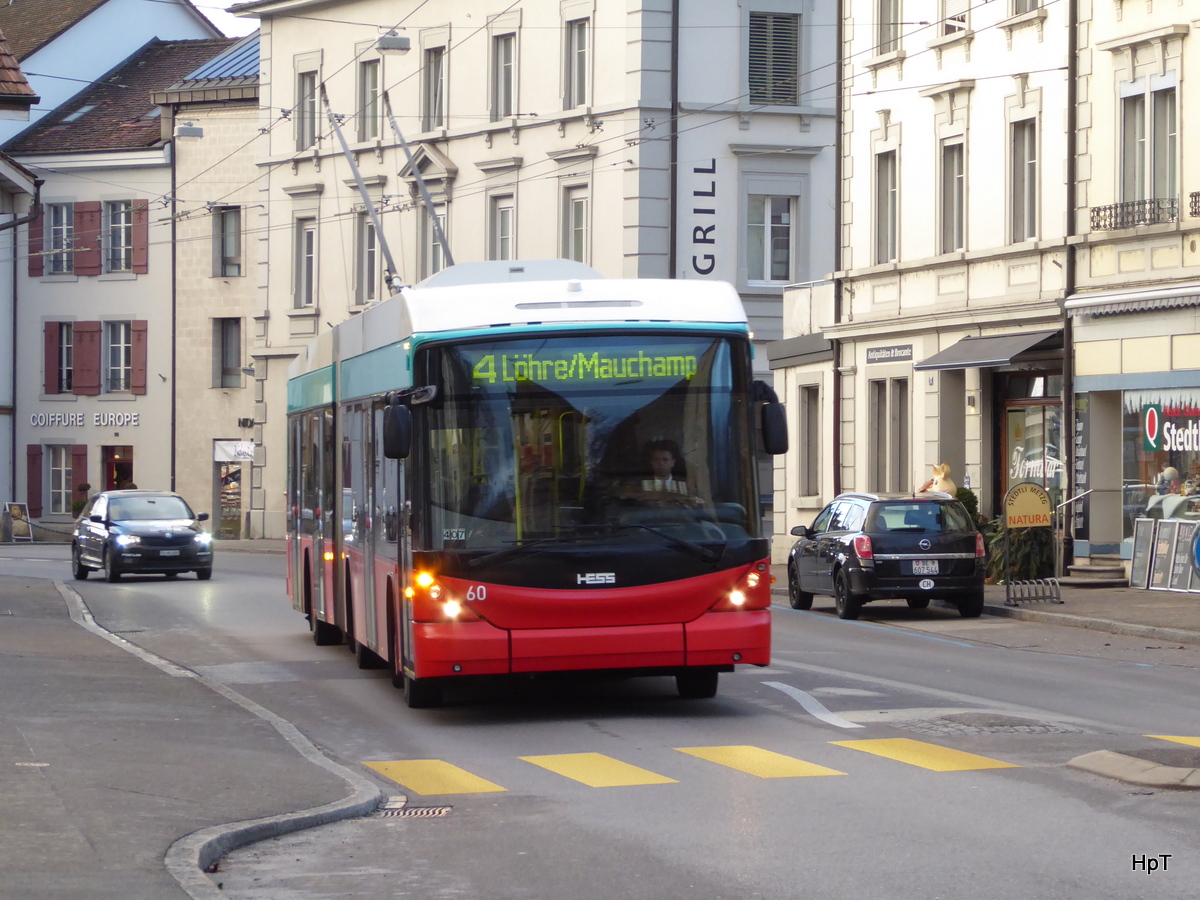 VB Biel - Swisstrolley  Nr.60 unterwegs auf der Linie 4 in Nidau am 11.02.2016