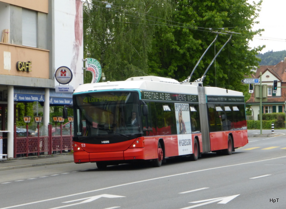VB Biel - Trolleybus Nr.53 unterwegs auf der Linie 4 in Biel am 06.05.2014