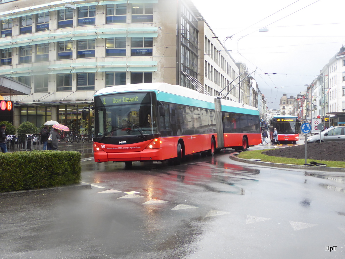 VB Biel - Trolleybus Nr.60 unterwegs auf der Linie 1 in der Stadt Biel am 13.03.2018
