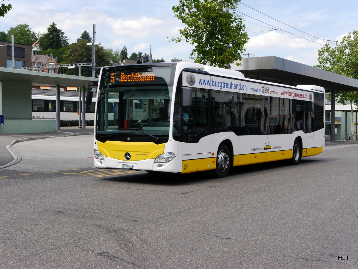 VB Schaffhausen - Mercedes Citaro Nr.24  SH 38024 unterwegs auf der Linie 5 in Schaffhausen beim Bahnhof am 12.07.2015
