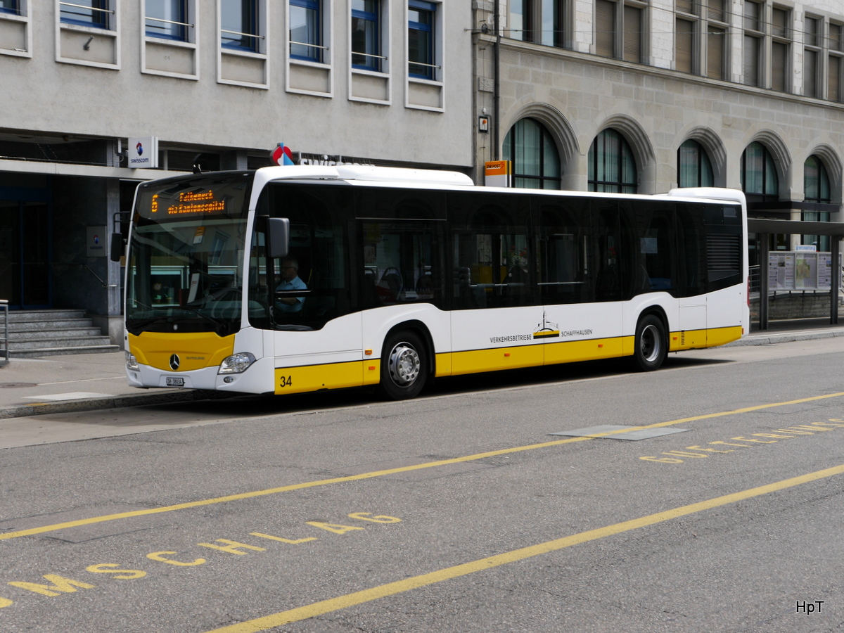 VB Schaffhausen - Mercedes Citaro Nr.34  SH 38034 unterwegs auf der Linie 6 in Schaffhausen beim Bahnhof am 12.07.2015