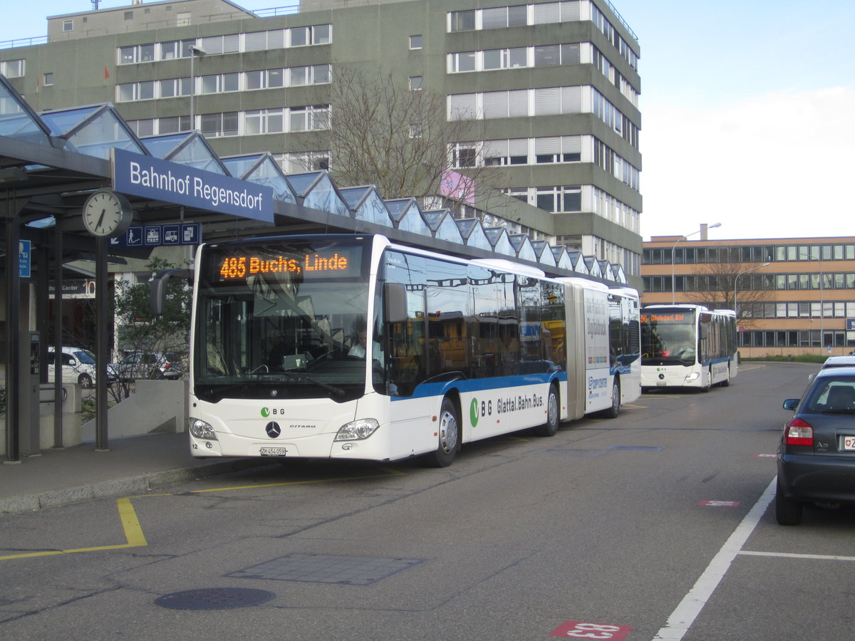 VBG/Eurobus Nr. 12 (Mercedes Citaro C2 O530G) am 23.4.2019 beim Bhf. Regensdorf-Watt