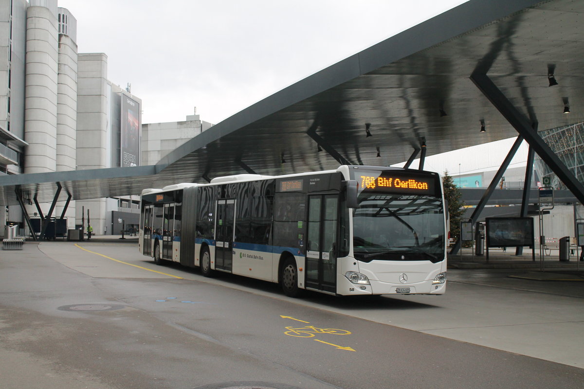 VBG/Eurobus Nr. 58 (Mercedes Citaro C2 O530G) verlässt am 2.12.2019 den Flughafen Zürich