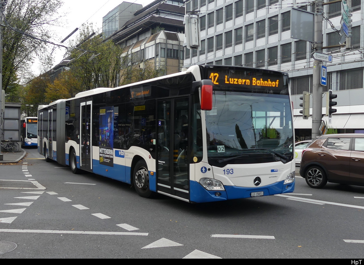 VBL - Mercedes Citaro Nr.193 unterwegs auf der Linie 12 in Luzern am 23.10.2022