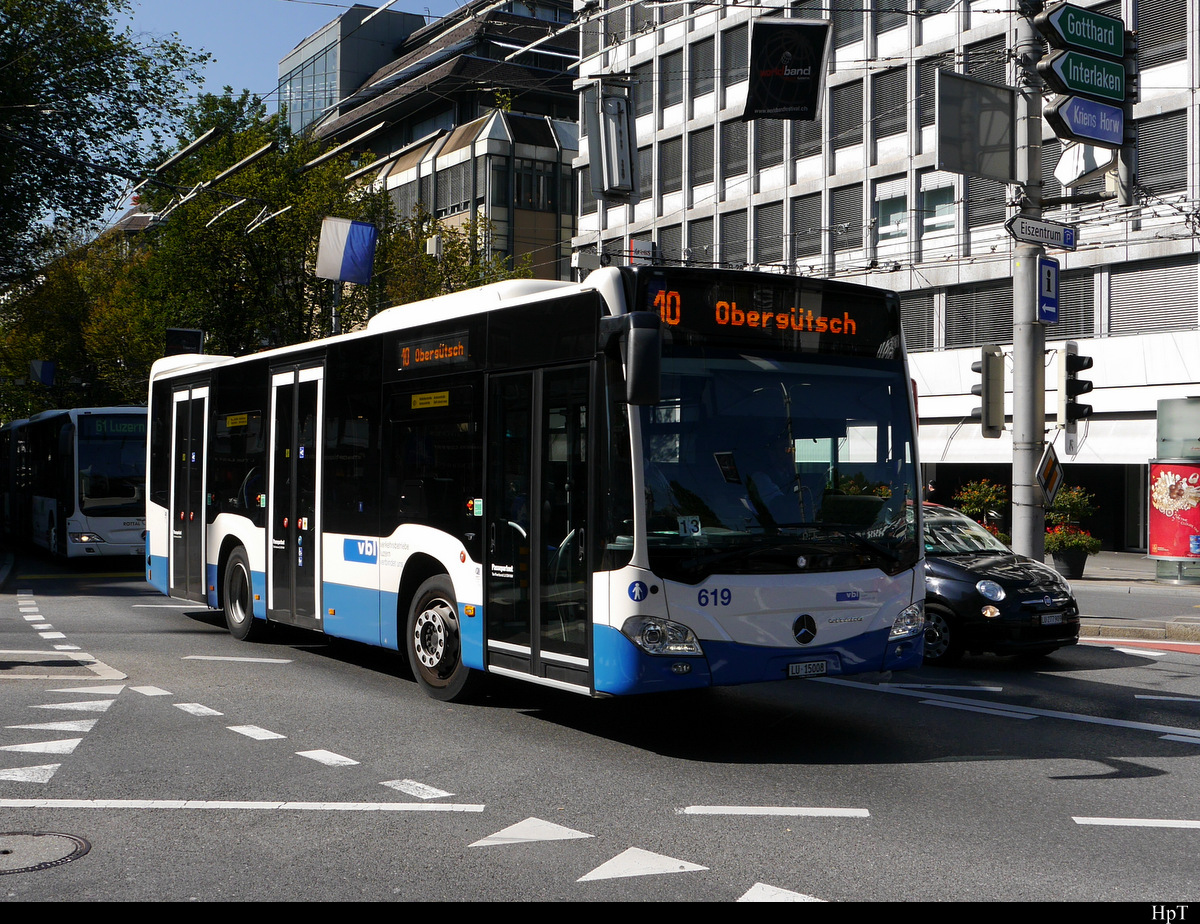 VBL - Mercedes Citaro Nr.619  LU 15008 unterwegs auf der Linie 10 in Luzern am 27.09.2018