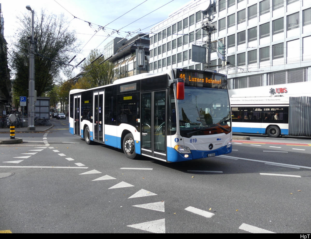 VBL - Mercedes Citaro Nr.619 unterwegs auf der Linie 11 in Luzern am 23.10.2022