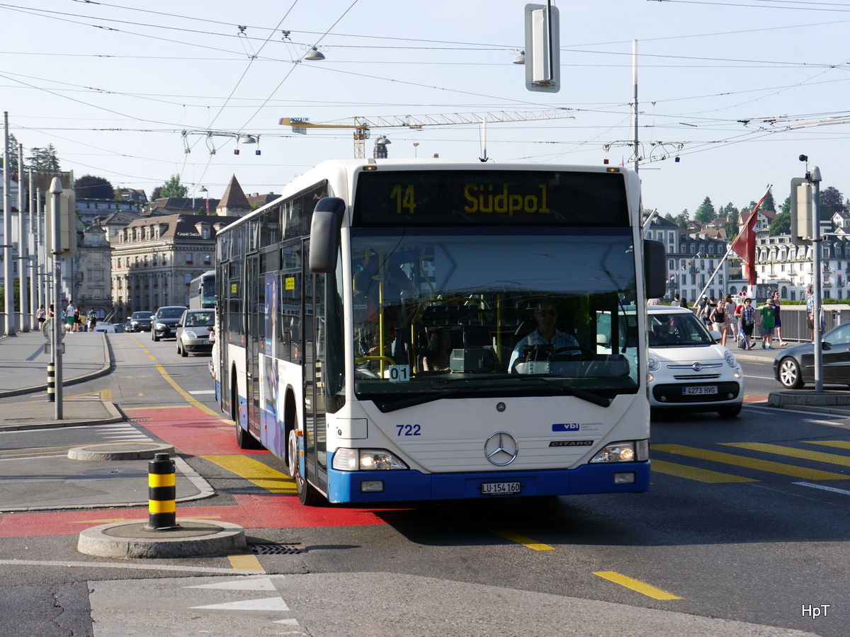 VBL - Mercedes Citaro Nr.722  LU 154160 unterwegs auf der Linie 14 in der Stadt Luzern am 04.07.2015