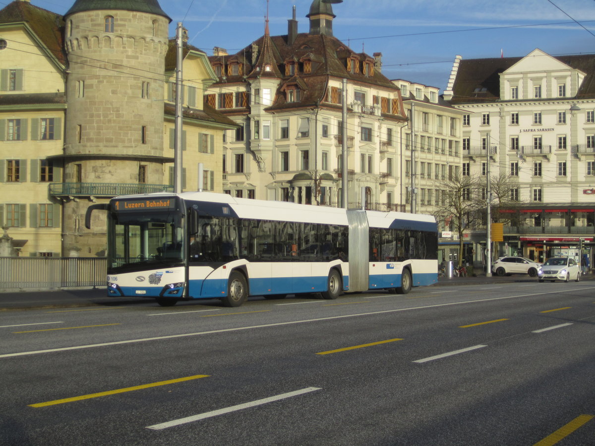 vbl Nr. 106 (Solaris New Urbino 18) am 5.2.2021 beim Schwanenplatz