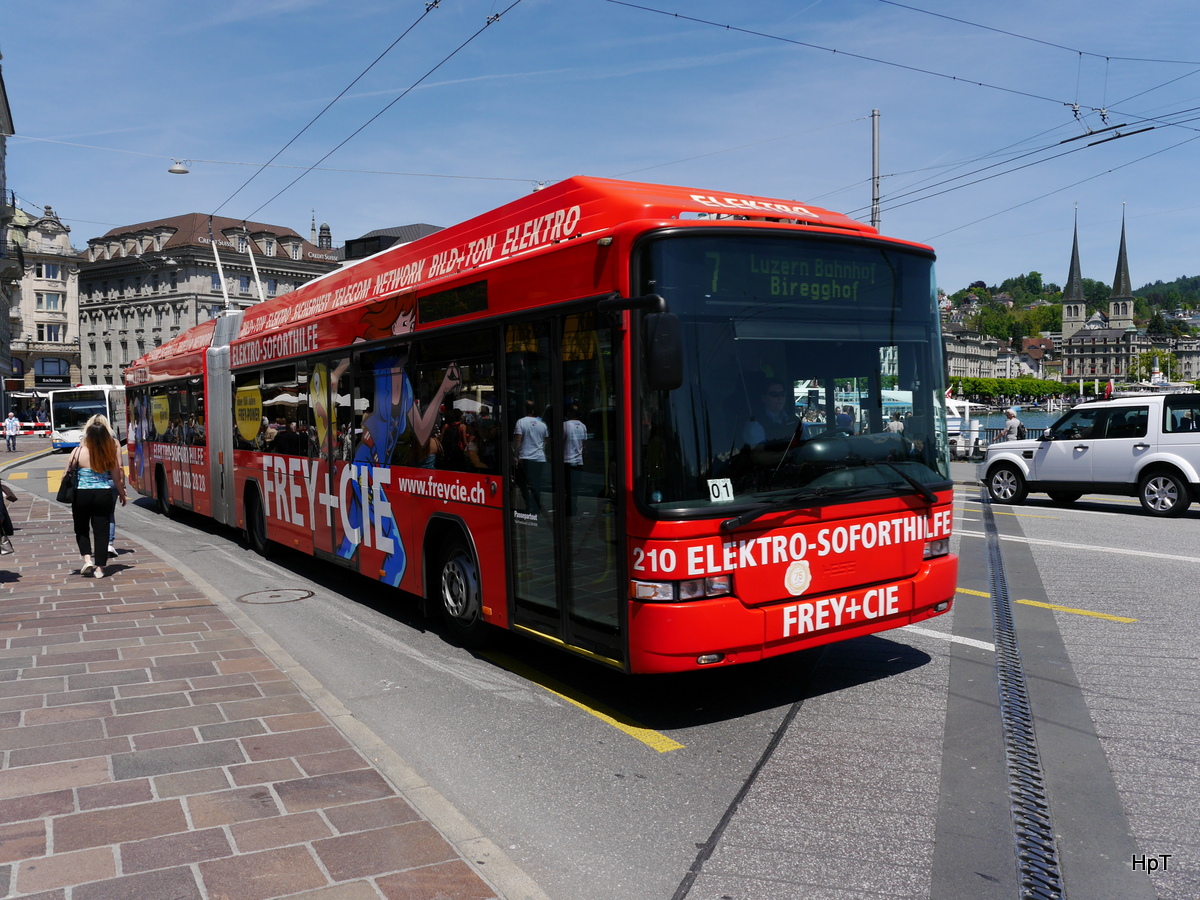 VBL - Trolleybus Nr.210 unterwegs auf der Linie 7 in der Stadt Luzern am 21.05.2016