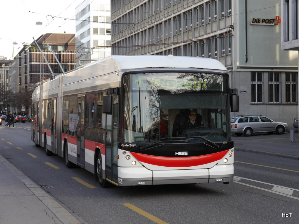 VBSG - Hess-Swisstrolley BGGT-N2C Nr.192 unterwegs auf der Linie 1 in St. Gallen am 13.12.2014