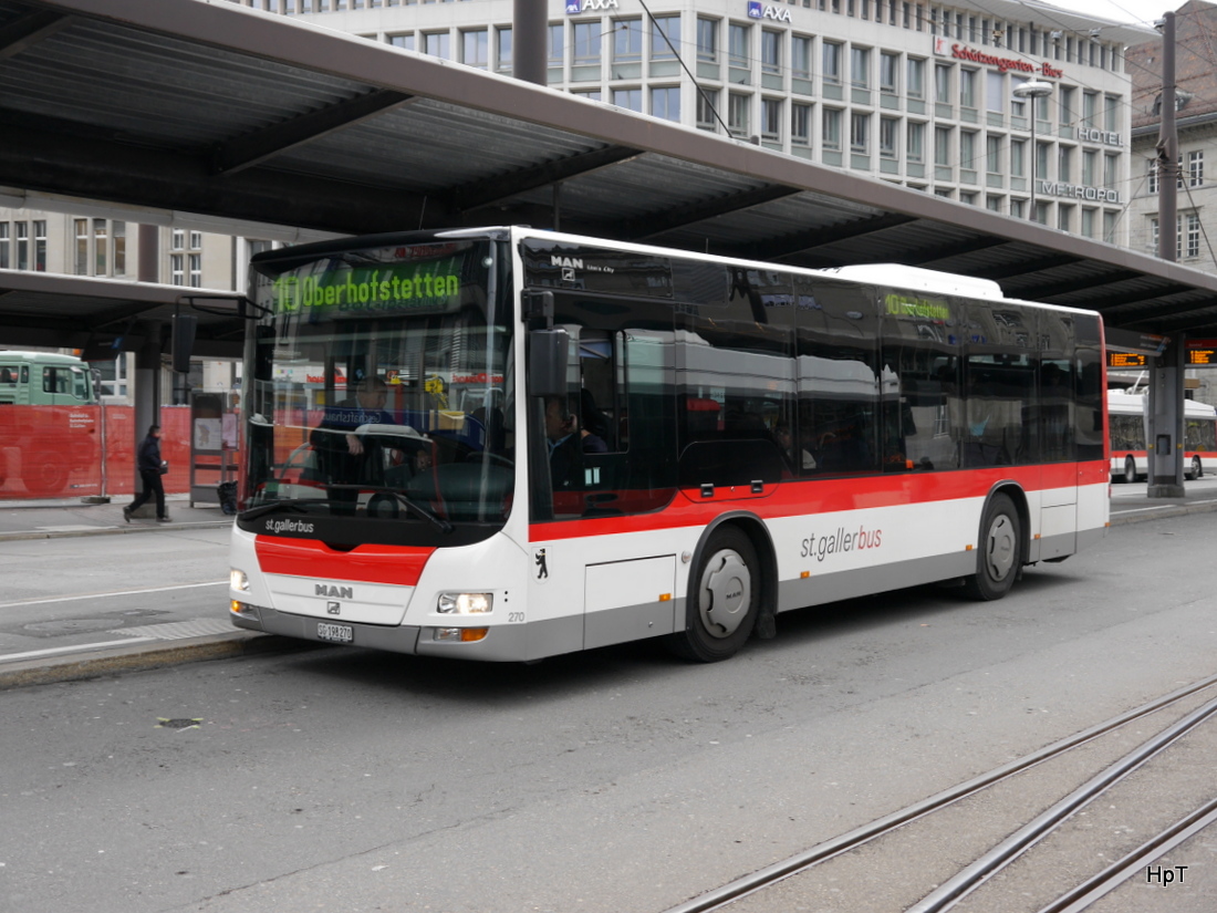 VBSG - MAN Lion`s City  Nr.270  SG  198270 bei den Haltestelen vor dem Bahnhof in St. Gallen am 27.03.2015