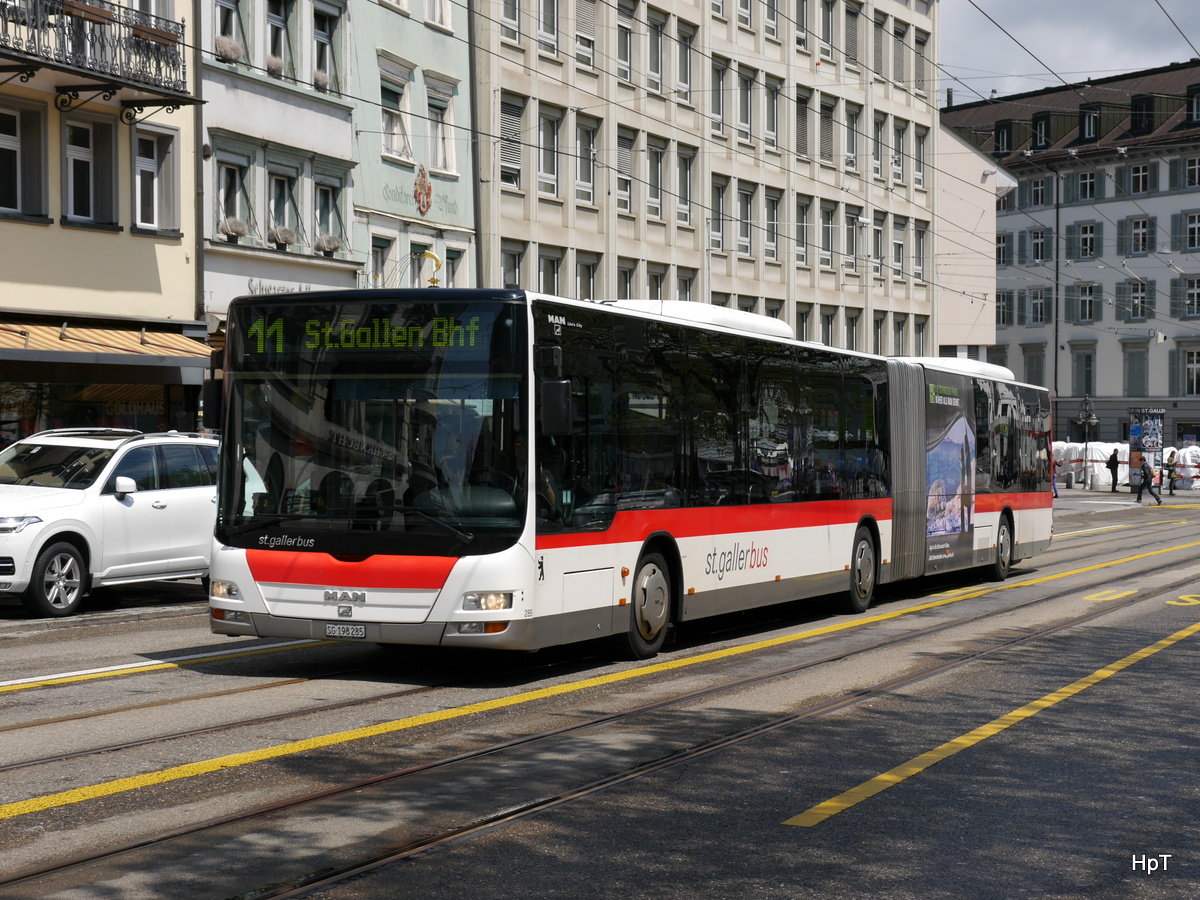 VBSG - MAN Lion`s City Nr.285  SG 198285 unterwegs auf der Linie 11 in der Stadt St. Gallen am 14.05.2016