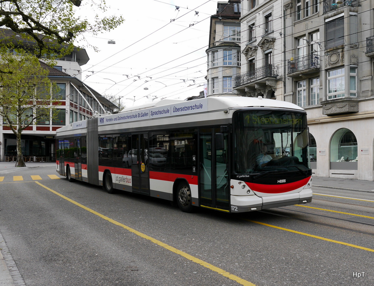 VBSG - Trolleybus Nr.172 unterwegs auf der Linie 1 in der Stadt St. Gallen am 15.05.2016