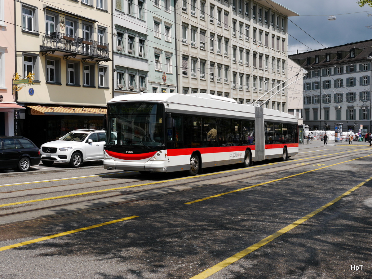 VBSG - Trolleybus Nr.175 unterwegs auf der Linie 1 in der Stadt St. Gallen am 14.05.2016