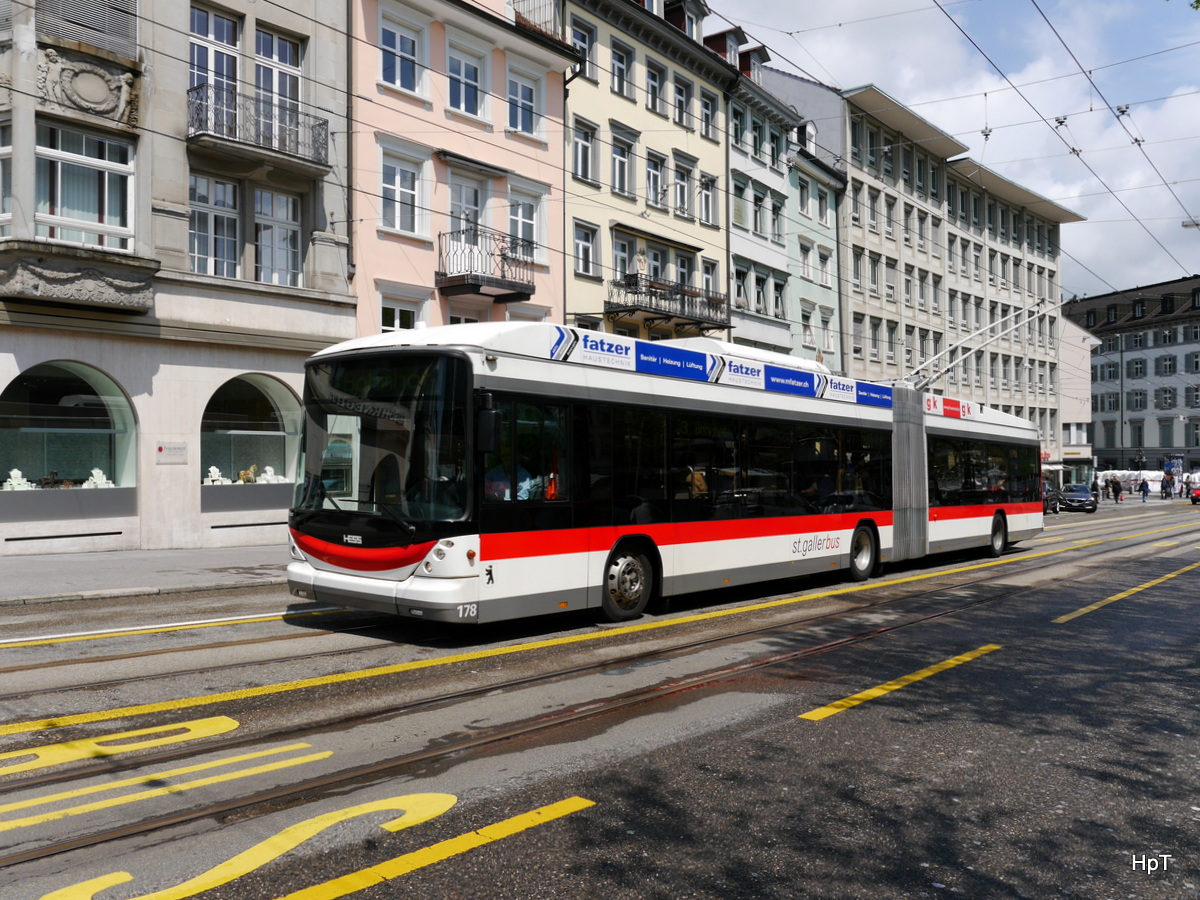 VBSG - Trolleybus Nr.178 unterwegs auf der Linie 3 in der Stadt St. Gallen am 14.05.2016