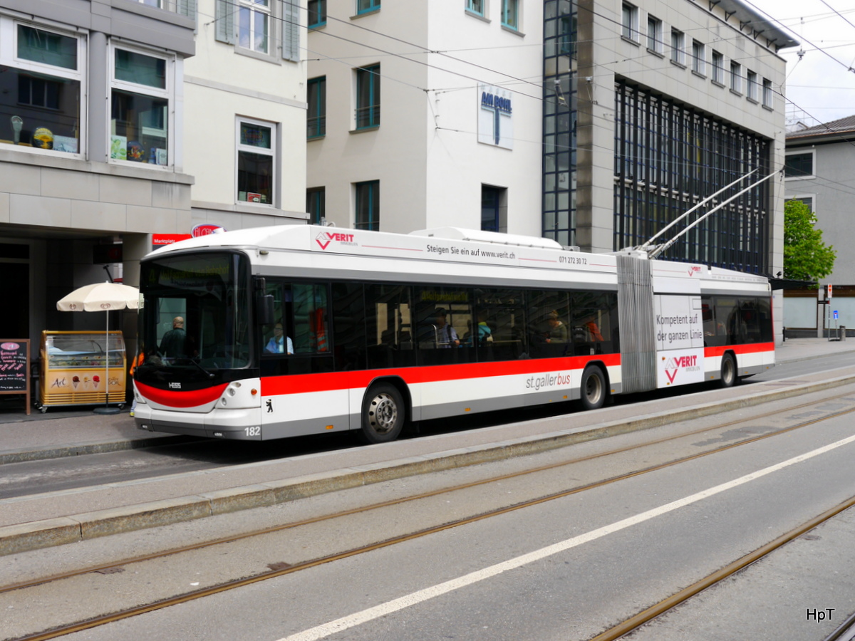 VBSG - Trolleybus Nr.182 unterwegs auf der Linie 1 in der Stadt St. Gallen am 14.05.2016