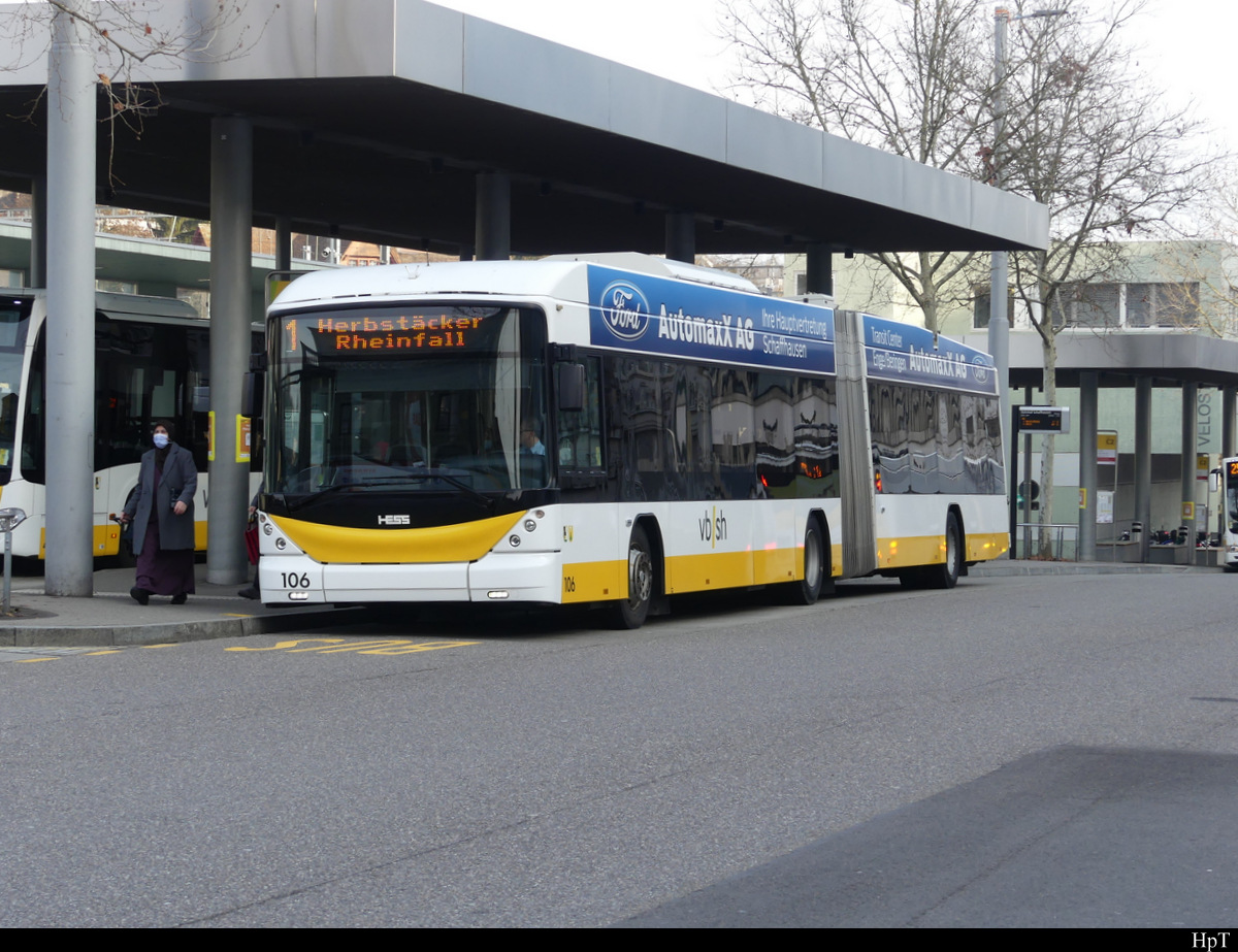 vb/sh - Hess Trolleybus Nr.106 bei den Bushaltestellen beim Bahnhof Schaffhausen am 05.02.2021