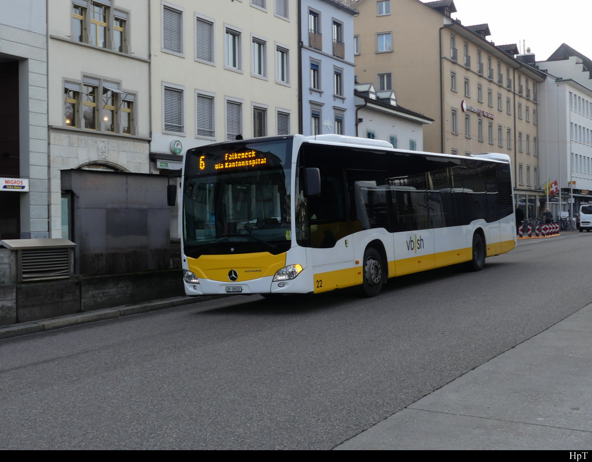 vb/sh - Mercedes Citaro Nr.22  SH 38022 unterwegs auf der Linie 6 in Schaffhausen am 05.02.2021