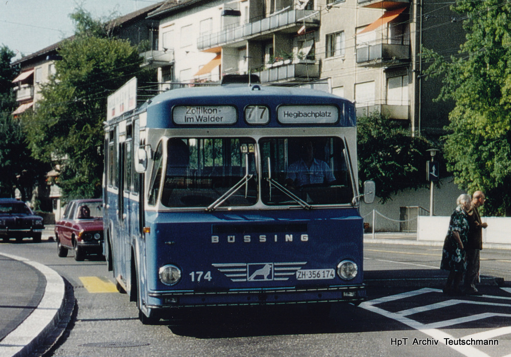 VBZ - Büssing Nr.174  ZH  356174 unterwegs auf der Linie 77 im Juli 1984 .. Archiv Teutschmann