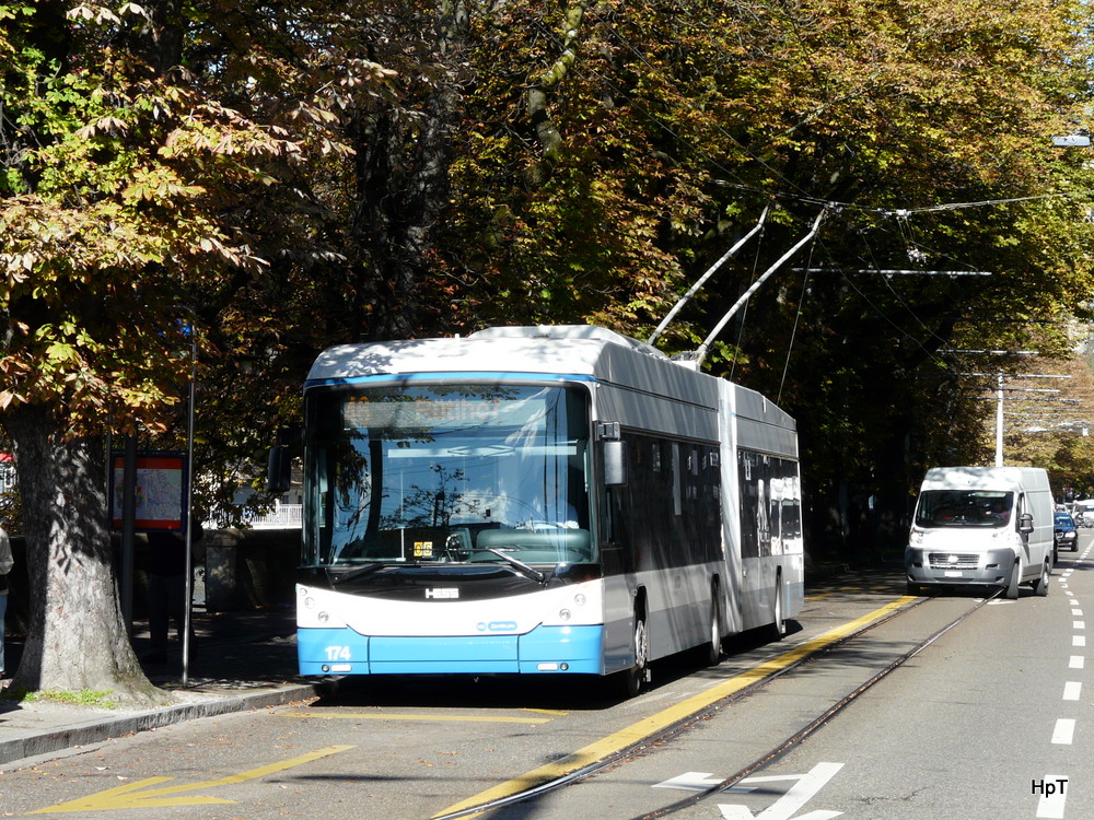 VBZ - Hess-Swisstrolley BGT-N2C Nr.174 unterwegs auf der Linie 46 in der Stadt Zrich am 17.10.2013