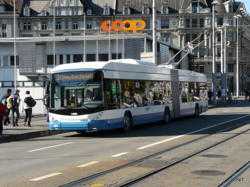 VBZ - Hess-Swisstrolley BGT-N2C Nr.181 unterwegs auf der Linie 31 in der Stadt Zrich am 17.10.2013