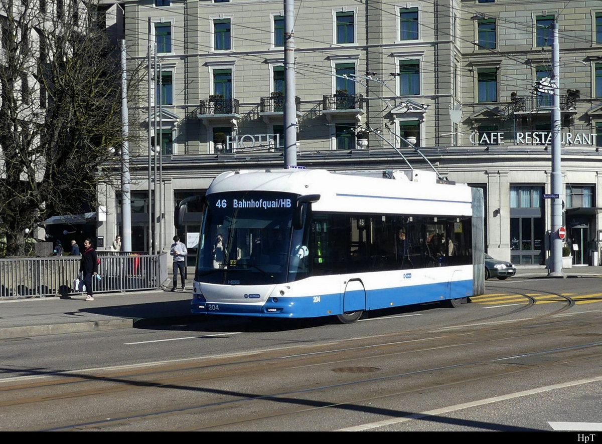 VBZ - Hess Trolleybus  Nr.204 unterwegs in der Stadt Zürich am 21.02.2021