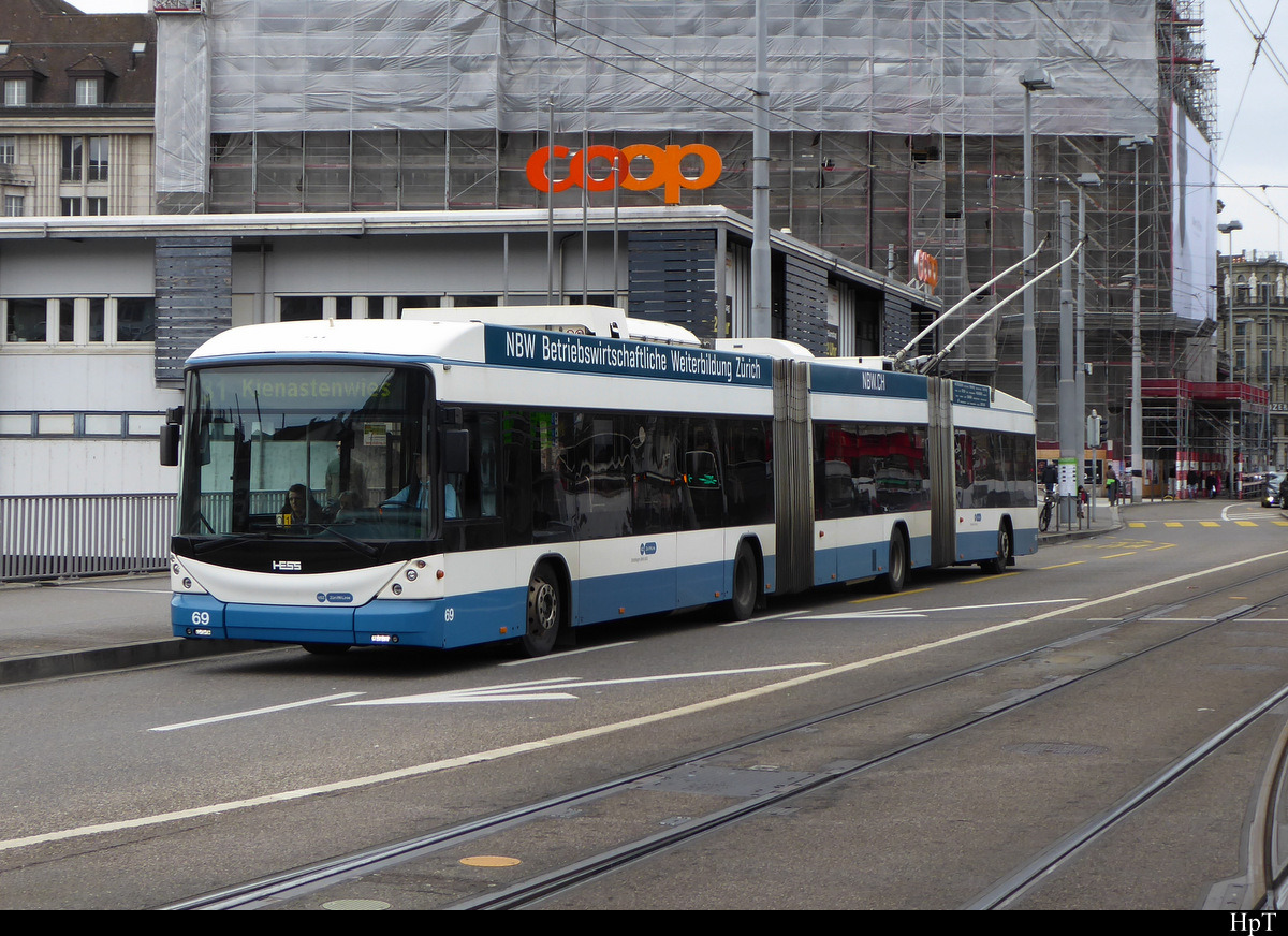 VBZ - Hess Trolleybus Nr.69 unterwegs auf der Linie 31 in Zürich am 29.02.2020