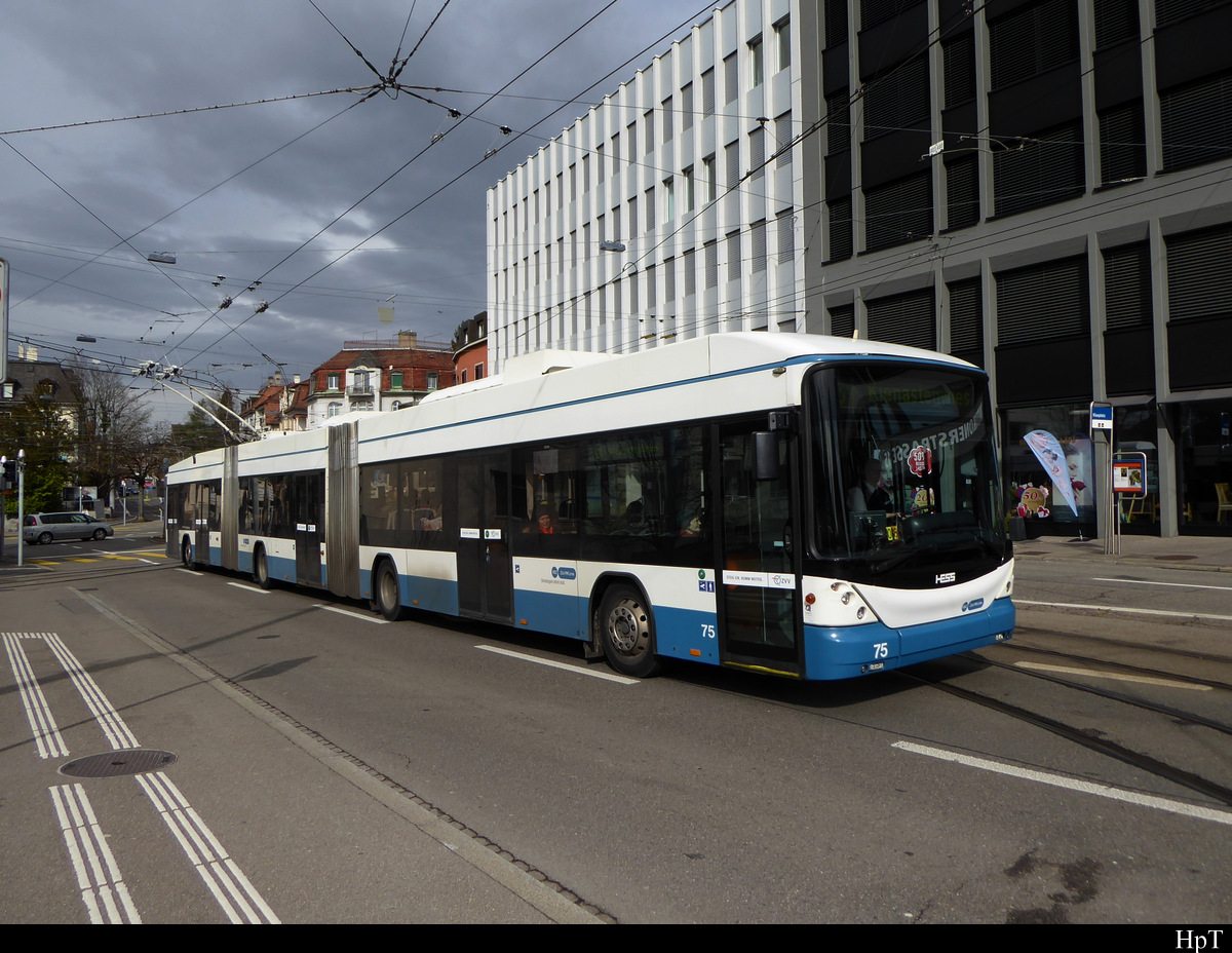 VBZ - Hess Trolleybus Nr.75 unterwegs auf der Linie 31 in Zürich am 29.02.2020