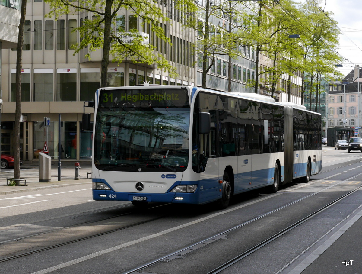 VBZ - Mercedes Citaro Nr.424  ZH 745424 unterwegs auf der Linie 31 in der Stadt Zürich am 15.05.2016