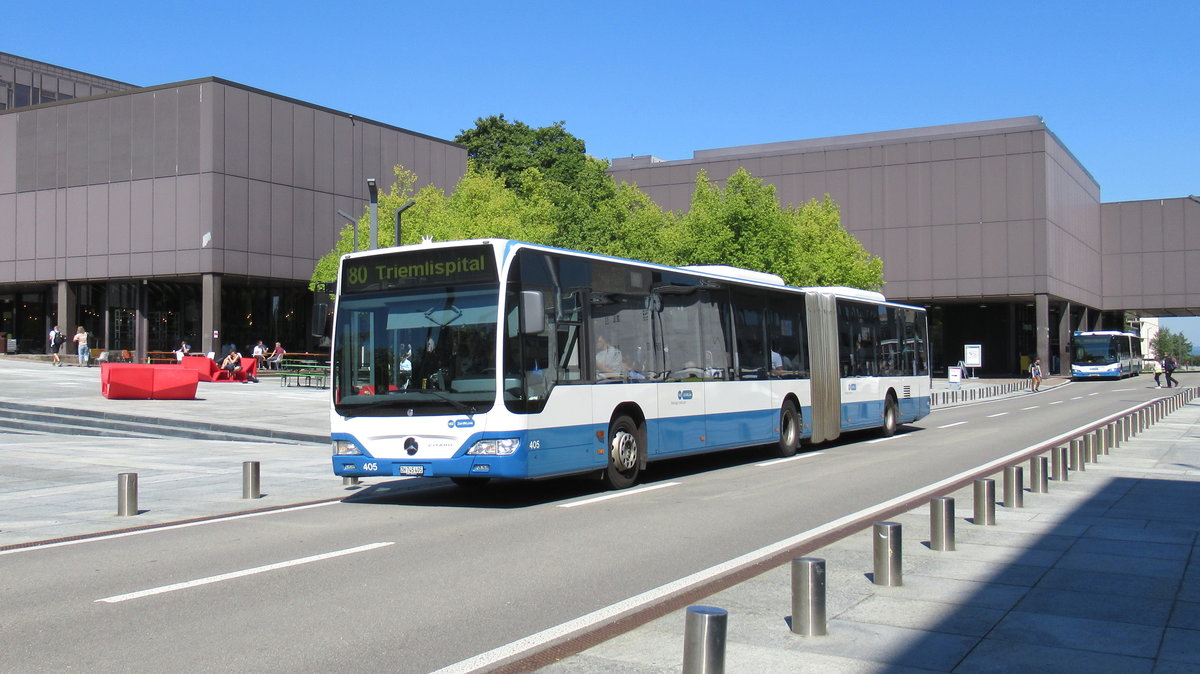 VBZ Nr. 405 verlässt am 4.9.2019 die ETH Hönggerberg. Auch die Linie 80 soll ca. 2025 auf Batterie-Trolley umgestellt werden.