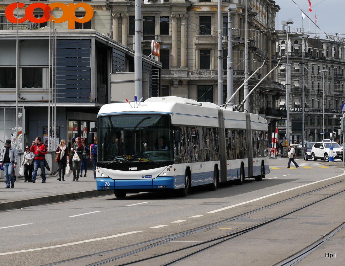 VBZ - Trlleybus  Nr.73 unterwegs in der Stadt Zürich am 05.05.2015