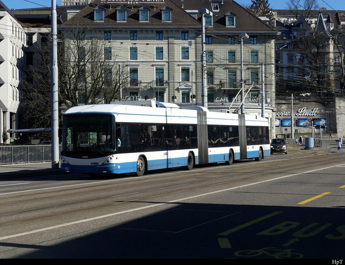 VBZ - Trolleybus Nr.62 unterwegs in Zürich am 21.02.2021