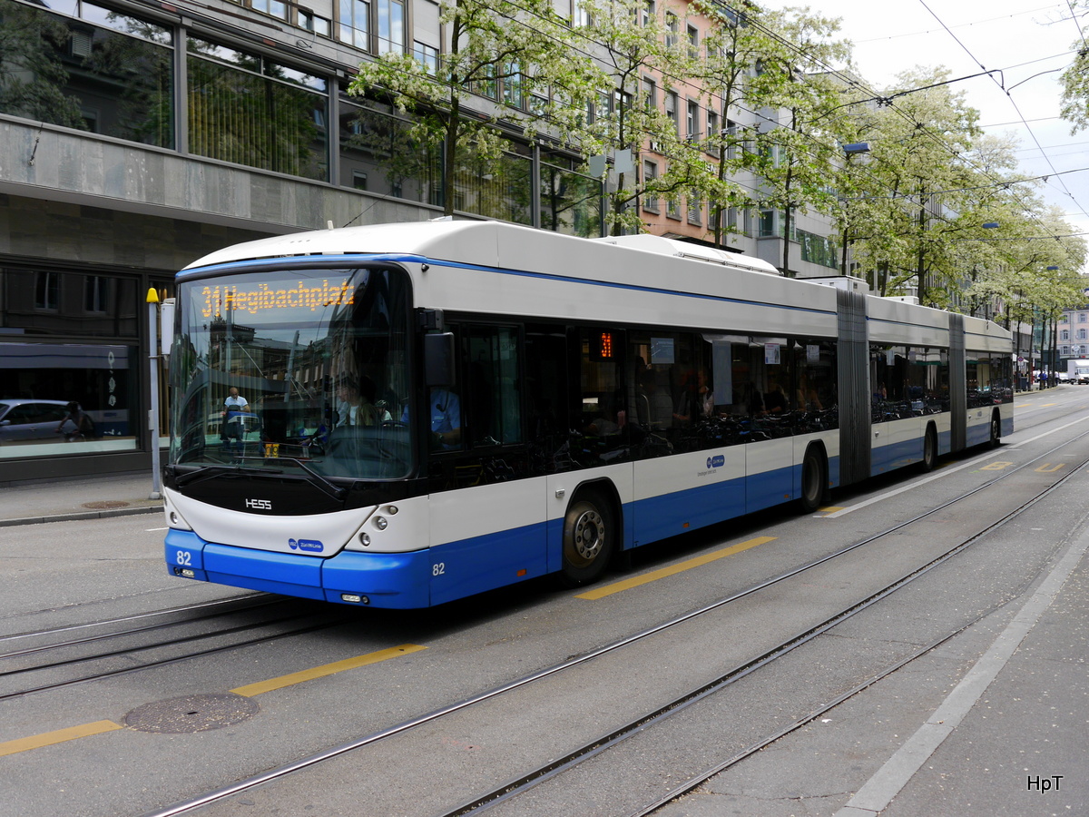 VBZ - Trolleybus Nr.82 unterwegs auf der Linie 31 in der Stadt Zürich am 28.05.2016