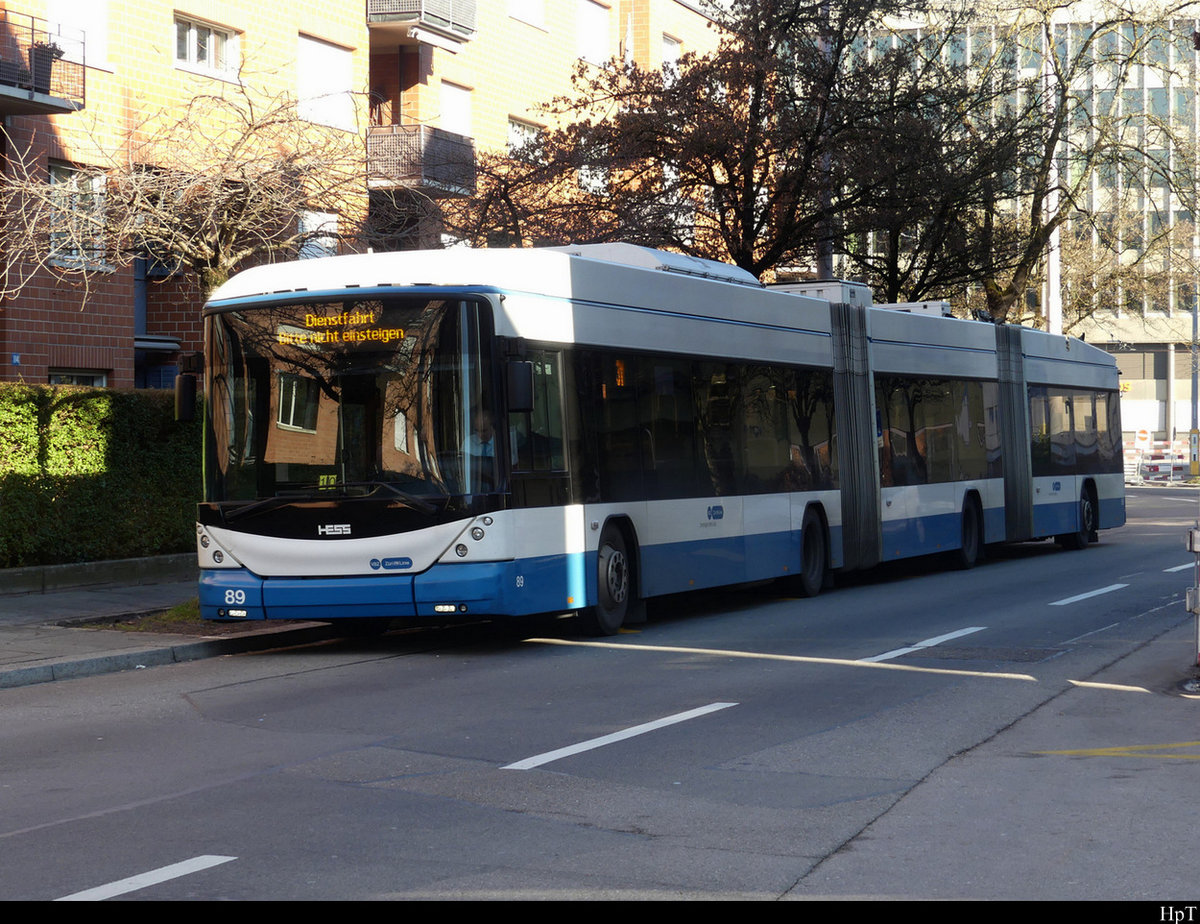 VBZ - Trolleybus Nr.89 in Zürich Altstetten am 21.02.2021