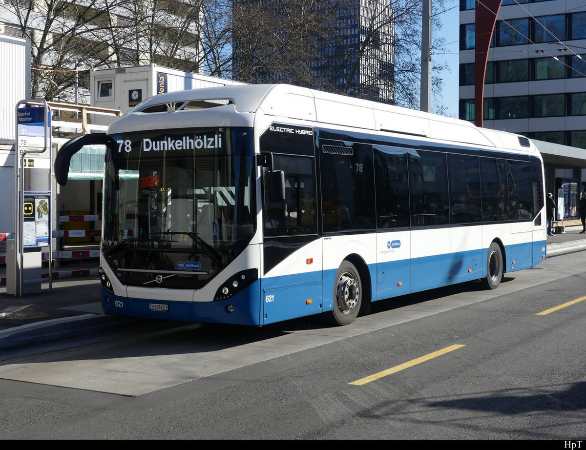 VBZ -Volvo 7900 Electric Hybrid Nr.621 ZH 908621 unterwegs in Zürich Altstetten am 21.02.2021