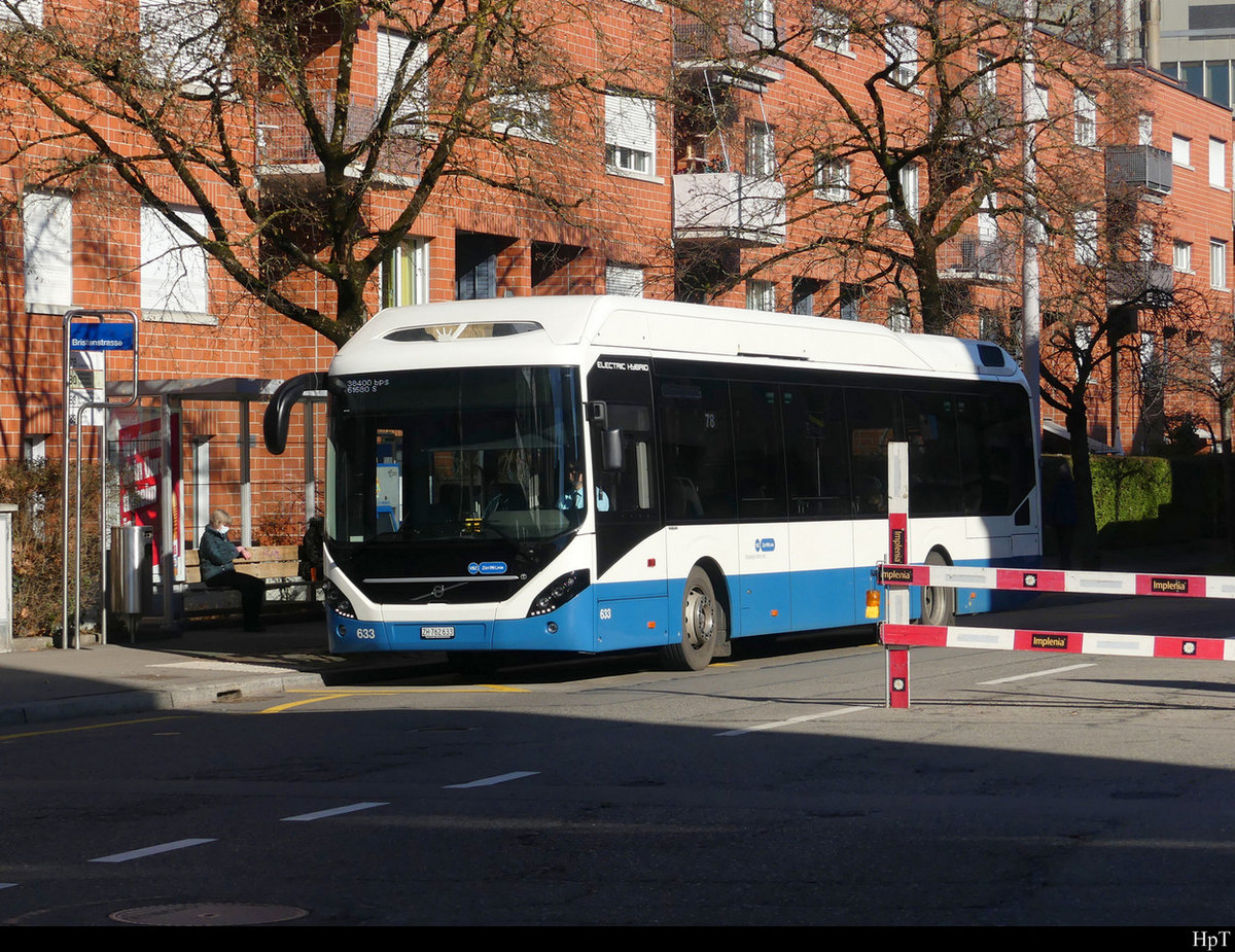 VBZ -Volvo 7900 Electric Hybrid Nr.633 ZH 762633 unterwegs in Zürich Altstetten am 21.02.2021