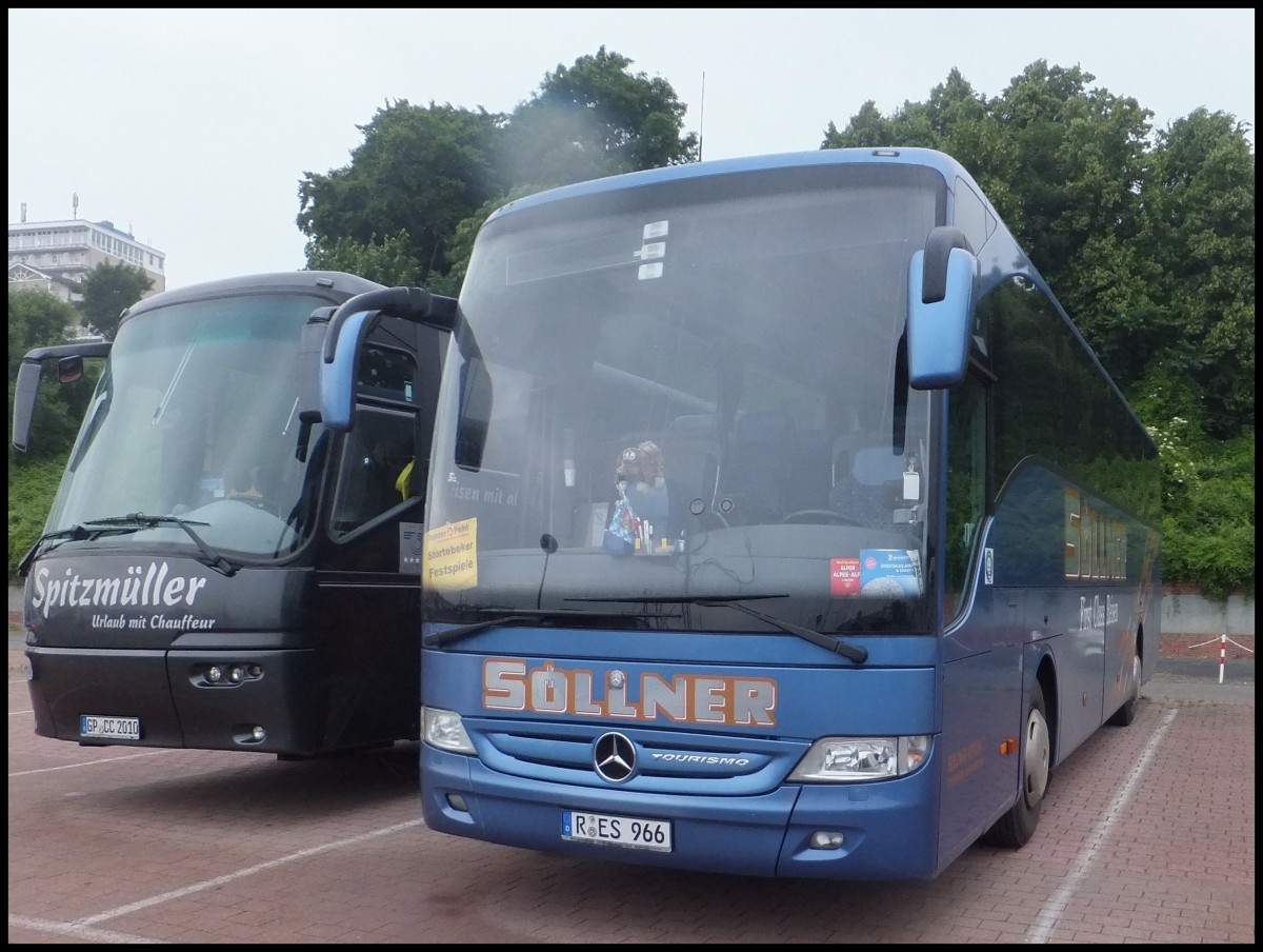 VDL Bova Futura Spitzmller aus Deutschland und Mercedes Tourismo Sllner aus Deutschland im Stadthafen Sassnitz am 29.06.2013