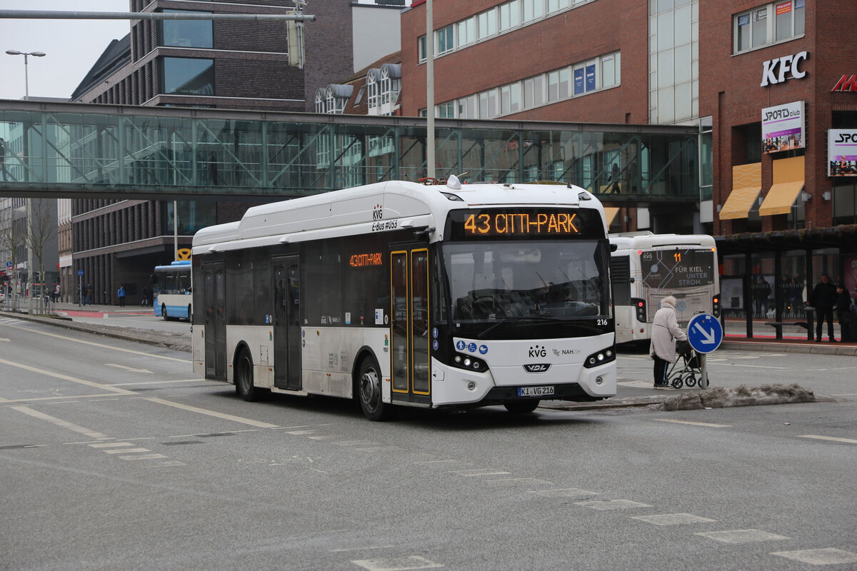 VDL Elektrobus der KVG Kiedl ist hier am 10.2.2026 nahe dem HBF Kiel unterwegs.