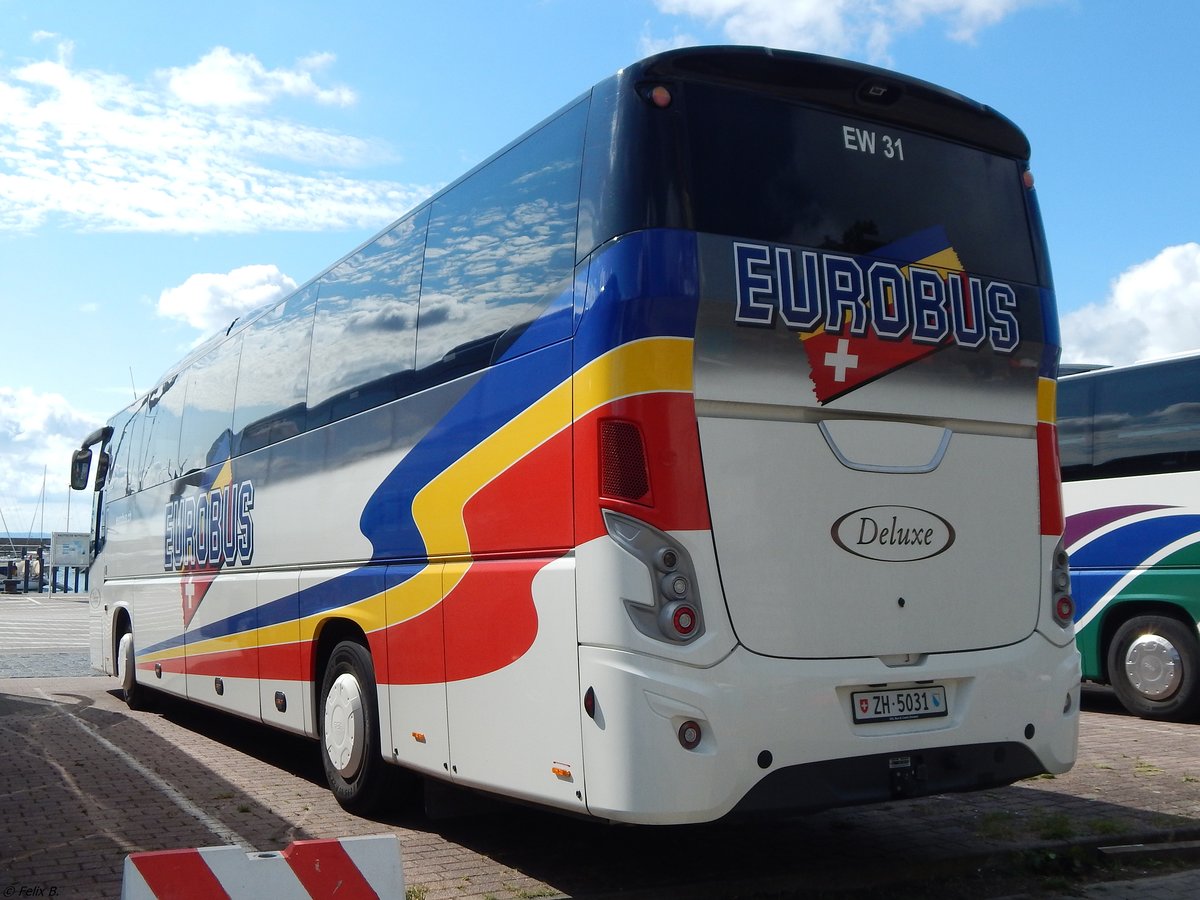 VDL Futura von Eurobus aus der Schweiz im Stadthafen Sassnitz am 15.08.2018