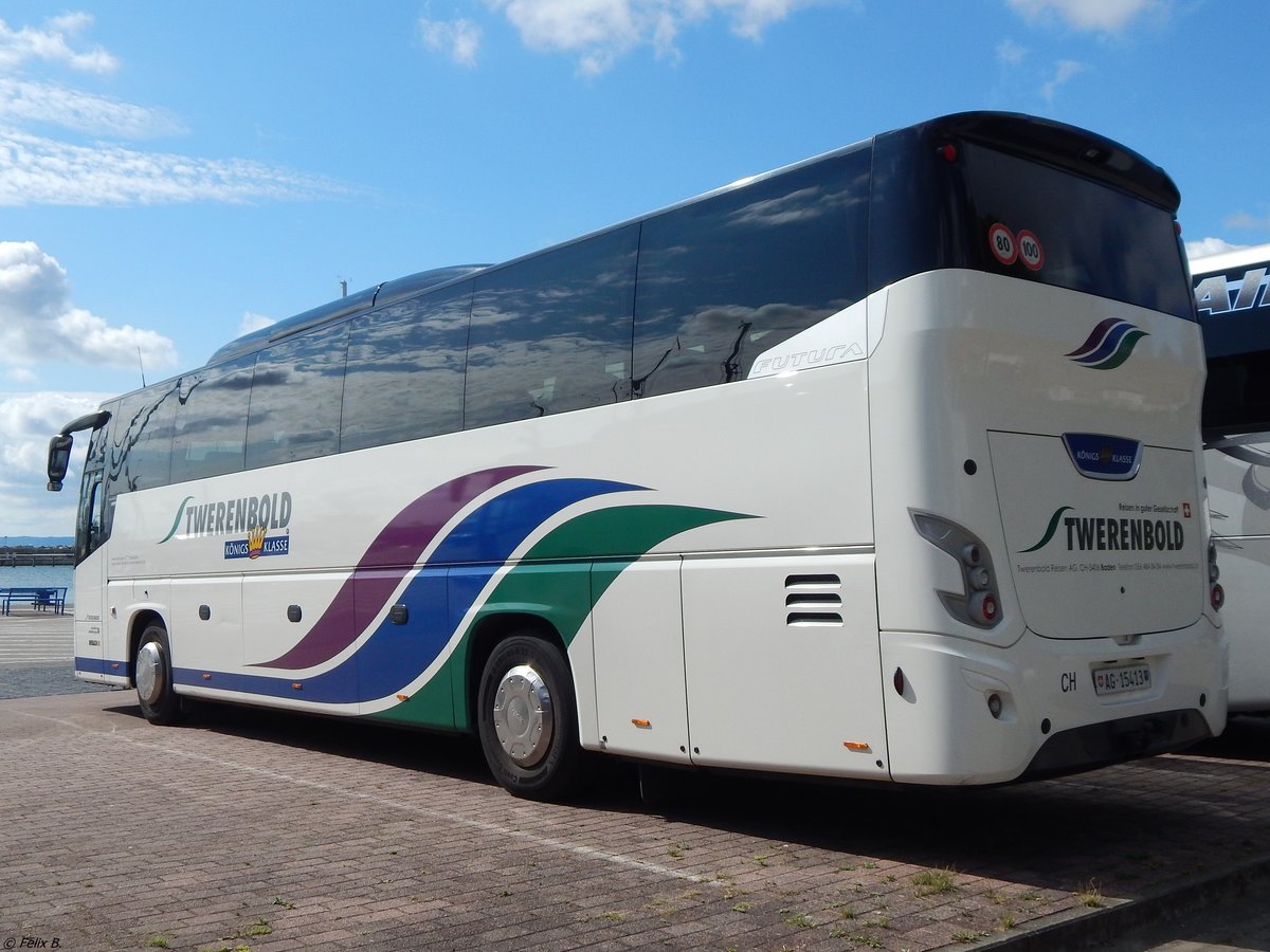 VDL Futura von Twerenbold aus der Schweiz im Stadthafen Sassnitz am 15.08.2018