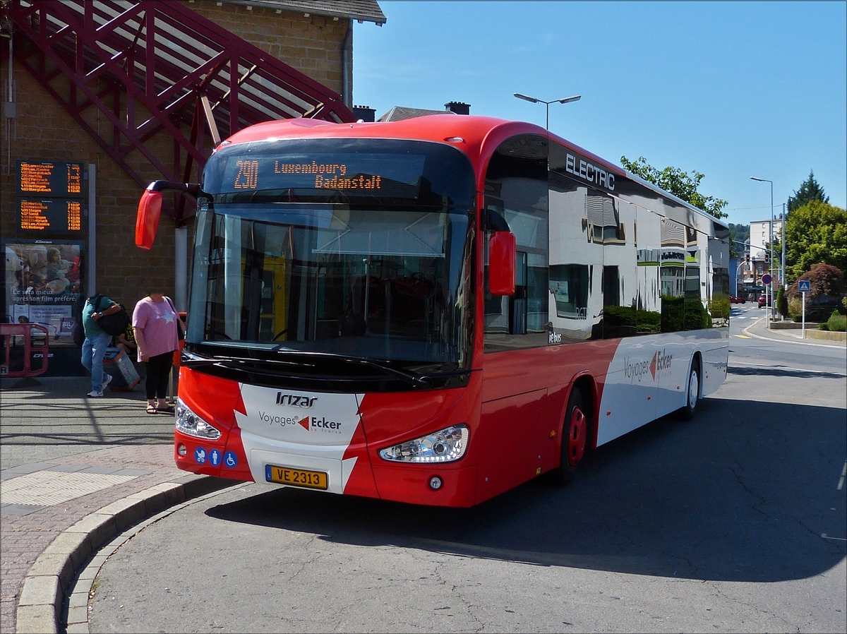 VE 2313,  Irizar ie Vollelektronischer Bus von Voyages Ecker aufgenommen in Mersch am Bahnhof.  02.08.2018