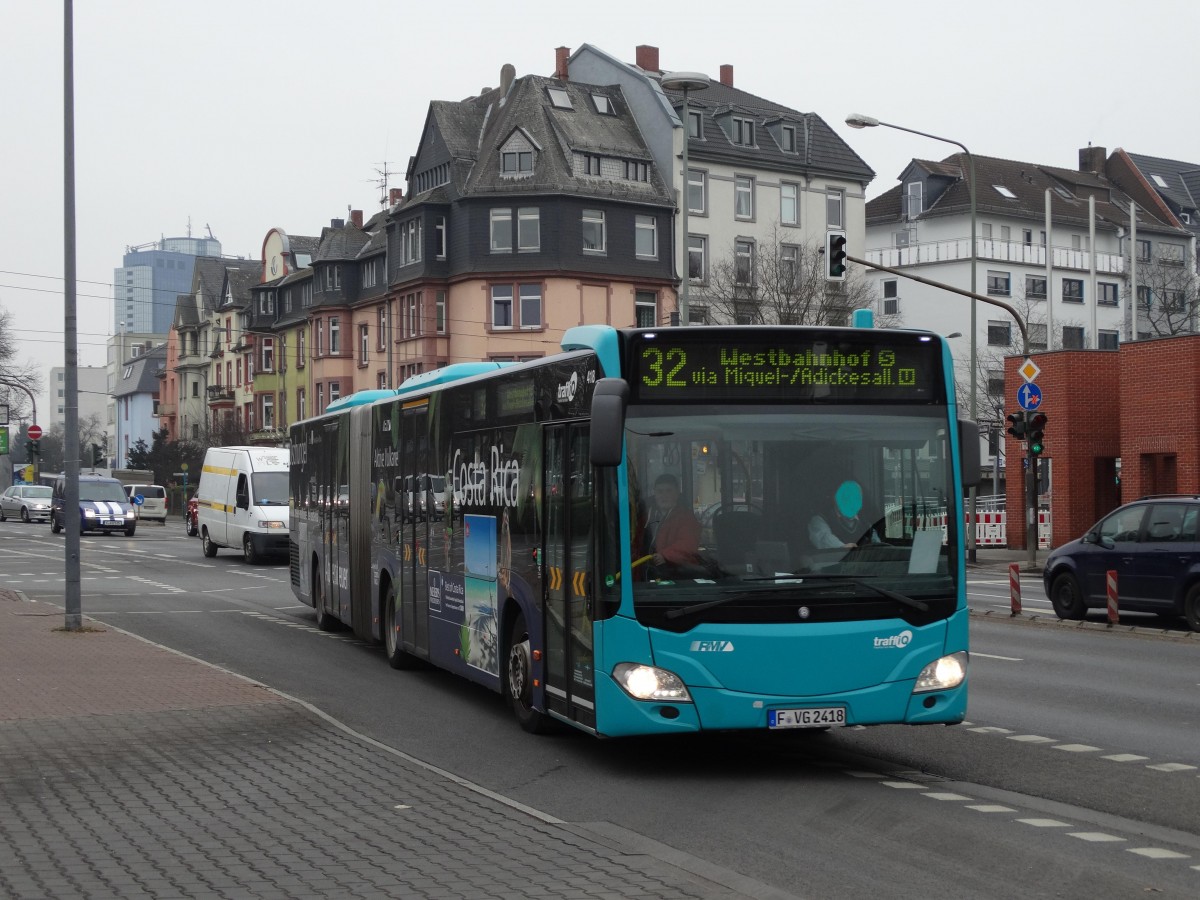 VGF Mercedes Benz Citaro C2 G 418 am 16.02.15 mit Costa Rica Werbung in Frankfurt am Main 
