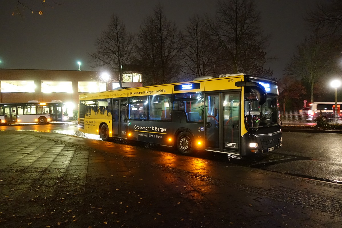 VHH 1510 (HH-V 9510) am 15.12.2020, Pause am U-Bahnhof Steinfurther Allee / MAN NL283 Lion´s City, Baujahr 2015 /