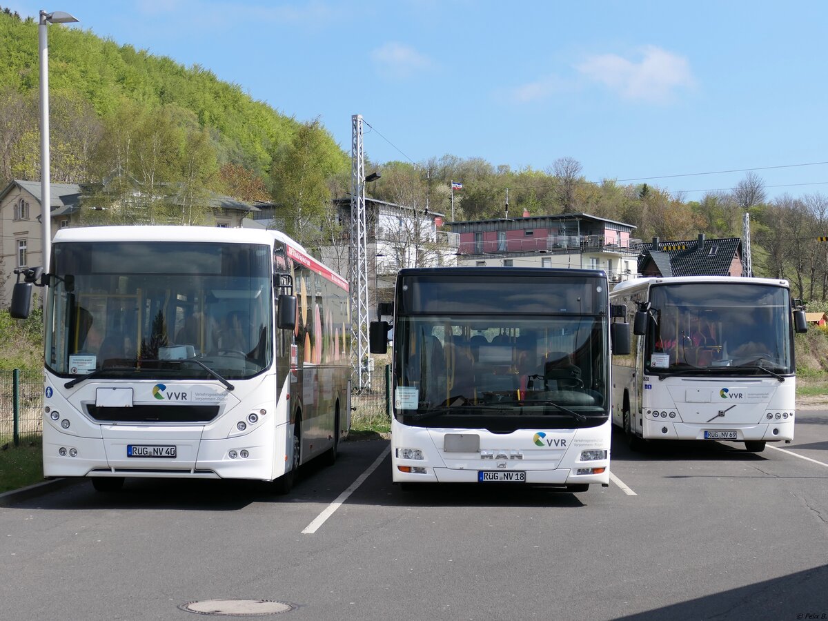 Volvo 8900 und MAN Lion's City und Volvo 8700 der VVR in Sassnitz am 03.05.2020