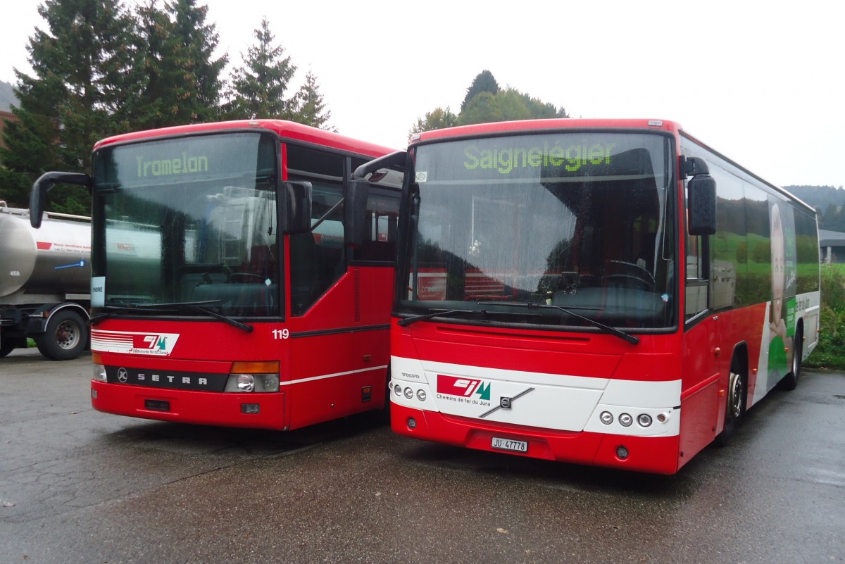 Volvo et Setra, Chemins de fer du Jura (CJ), Tramelan automne 2014