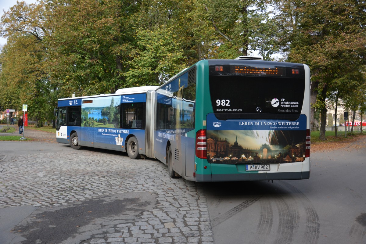 Von der Seite wurde P-AV 982 (Mercedes Benz O530) aufgenommen. Potsdam Neues Palais am 18.10.2014.