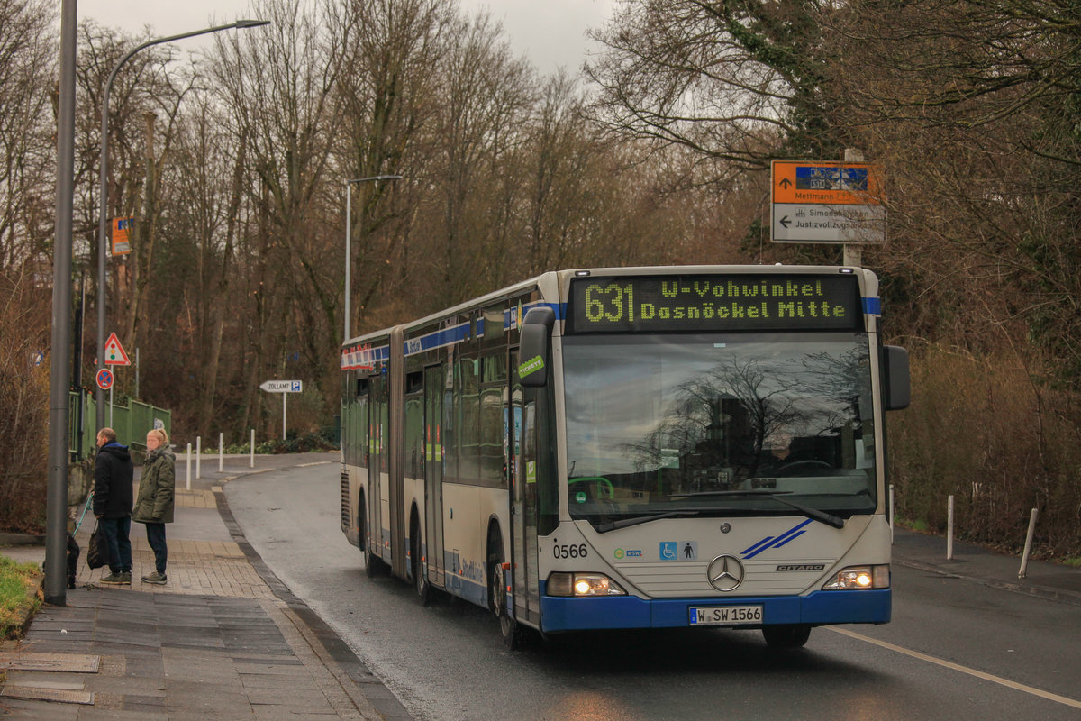 W-SW 1566, Mercedes-Benz O 530 G Citaro, 631 nach Wpt-Dasnöckel Mitte, 16.03.2021, Wuppertal-Vohwinkel Bahnhof