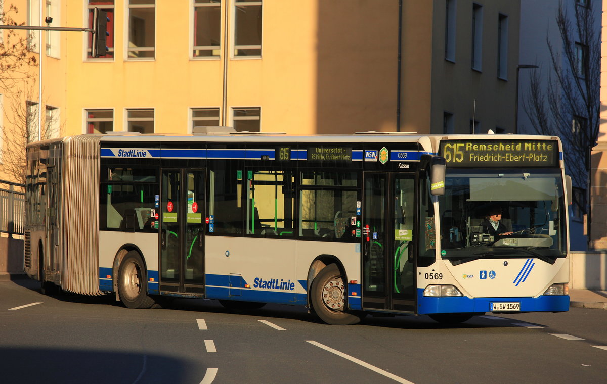 W-SW 1569, Mercedes-Benz O 530 G Citaro, 615 nach Remscheid-Mitte Friedrich-Ebert-Platz, Wupeertal-Elberfeld, 19.03.2021