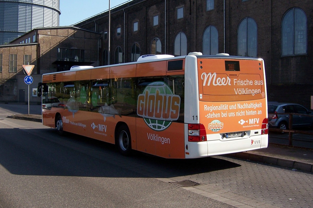 Wagen 11 der Völklinger Verkehrsbetriebe, MAN LC 323, EZ Januar 2014, steht am 18.07.2014 in der Schlachthofstr.