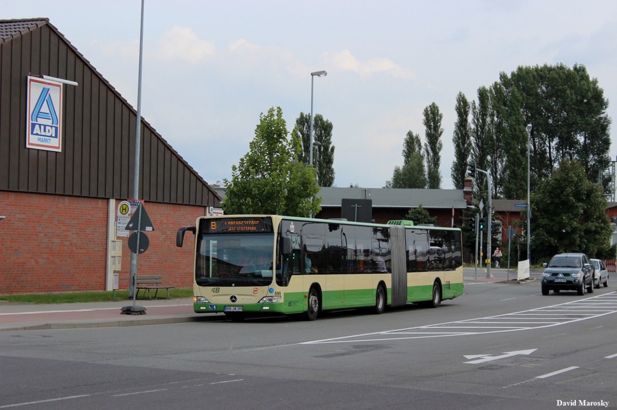 Wagen 595 (Citaro II G) der VBBr steht in der G.-Scholl-Straße. 26.08.2014